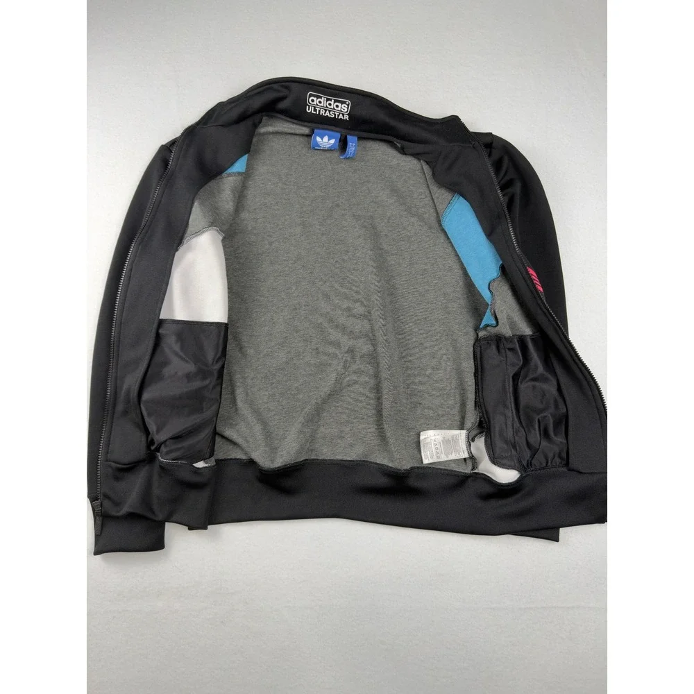 Adidas Ultrastar Track Jacket Mens Small Black Blue Pink Colorblock Full Zip